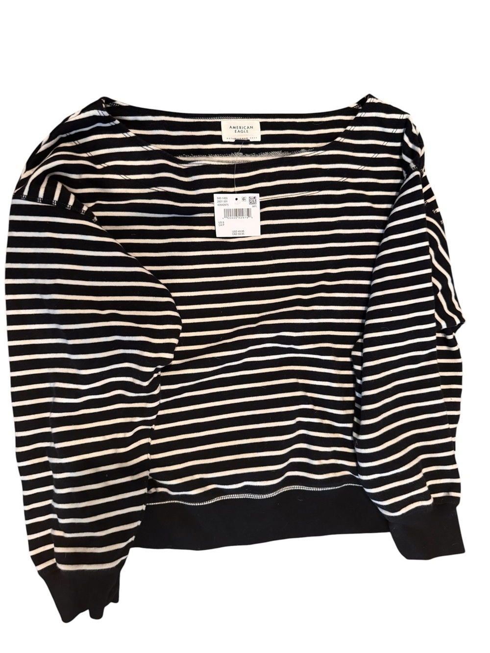 American Eagle Outfitters Black and White Striped Crew Neck Sweater